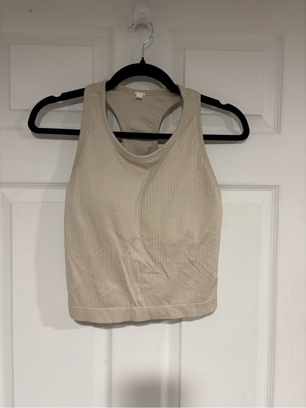 Beige Ribbed Racerback Crop Tank Top